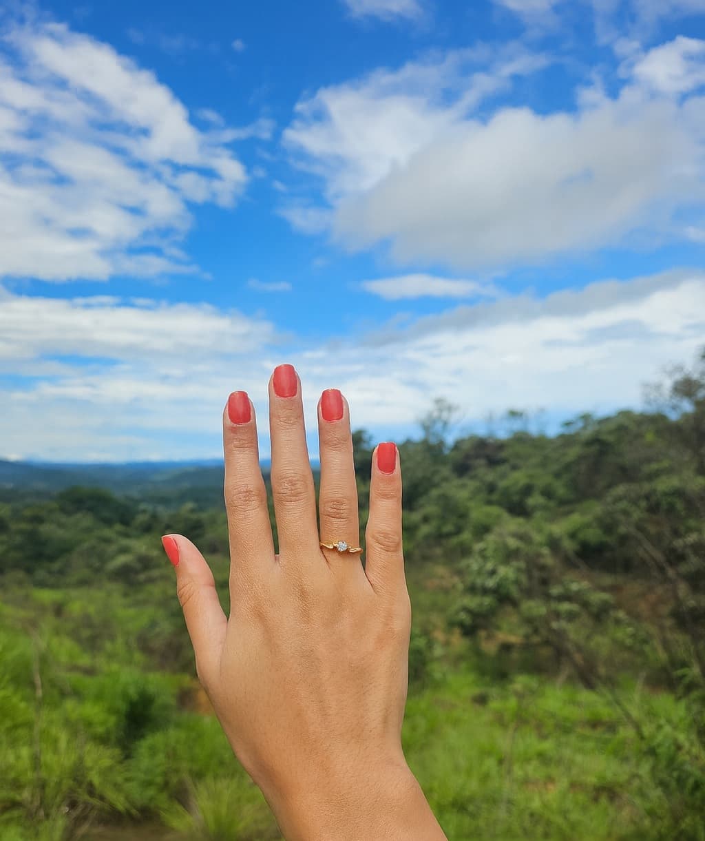 Mão com anel de noivado